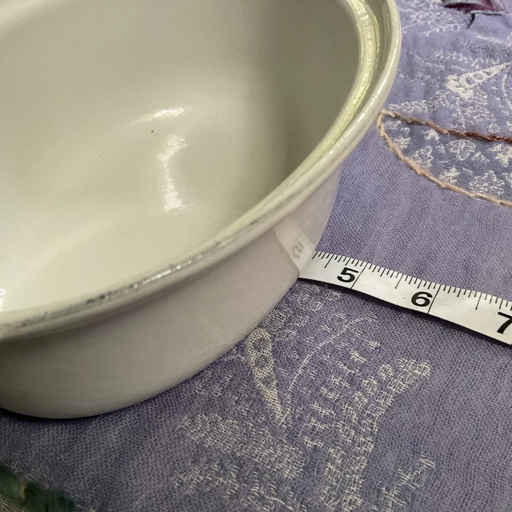 Vintage DRU Holland Enamel Cast Iron Mini Casserole White Dish No Lid